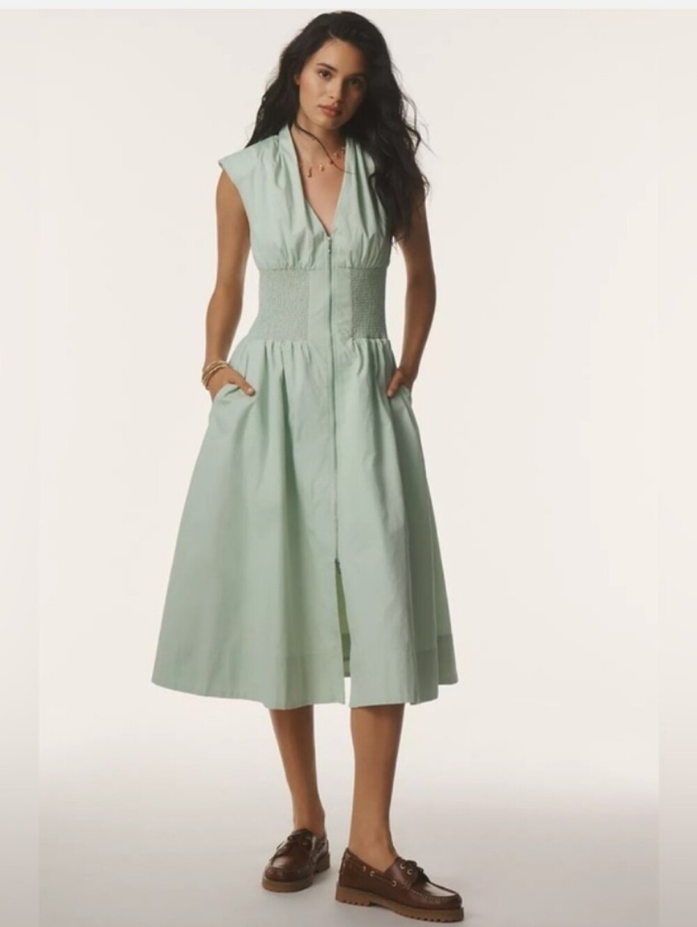 Anthropologie -- Tommie Zip Front Midi Dress -- Mint Green 100% Cotton